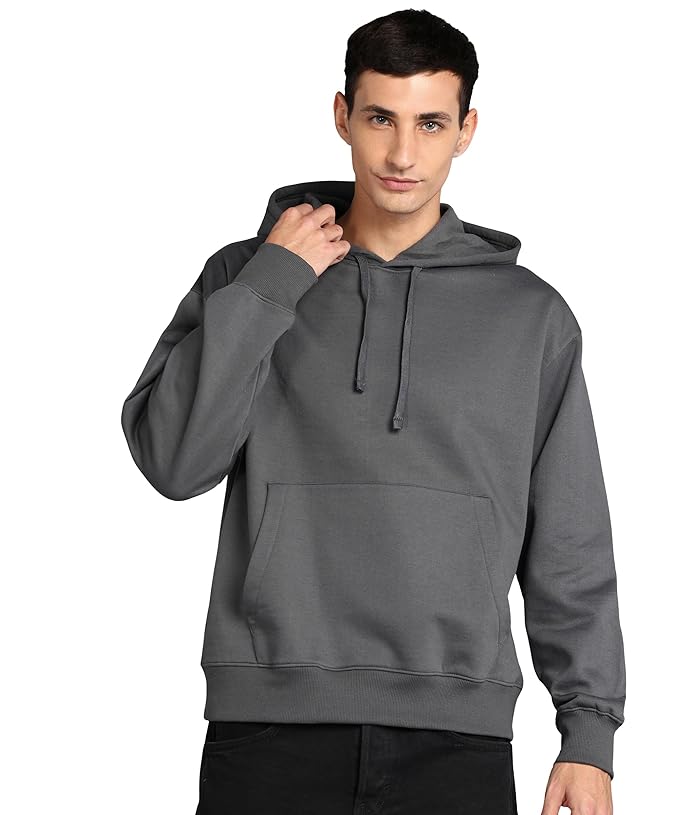 Men's Charcoal Grey Solid Oversized Pullover Hoodie