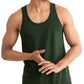 Men's Dark Green Solid Cotton Gym Tank Top Vest