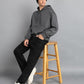 Men's Charcoal Grey Solid Oversized Pullover Hoodie