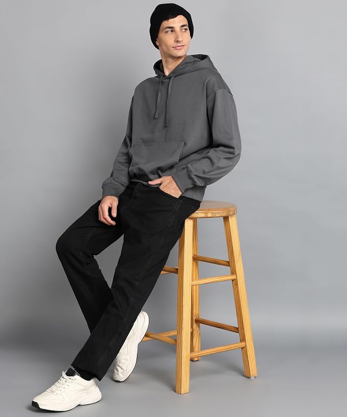 Men's Charcoal Grey Solid Oversized Pullover Hoodie