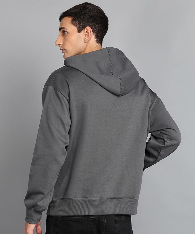 Men's Charcoal Grey Solid Oversized Pullover Hoodie