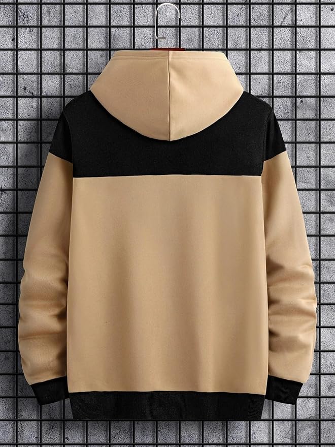 Men's Beige & Black Colorblock 'Dreamer' Pullover Hoodie