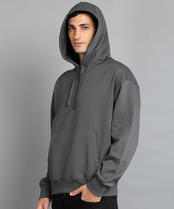 Men's Charcoal Grey Solid Oversized Pullover Hoodie