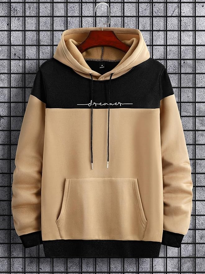 Men's Beige & Black Colorblock 'Dreamer' Pullover Hoodie