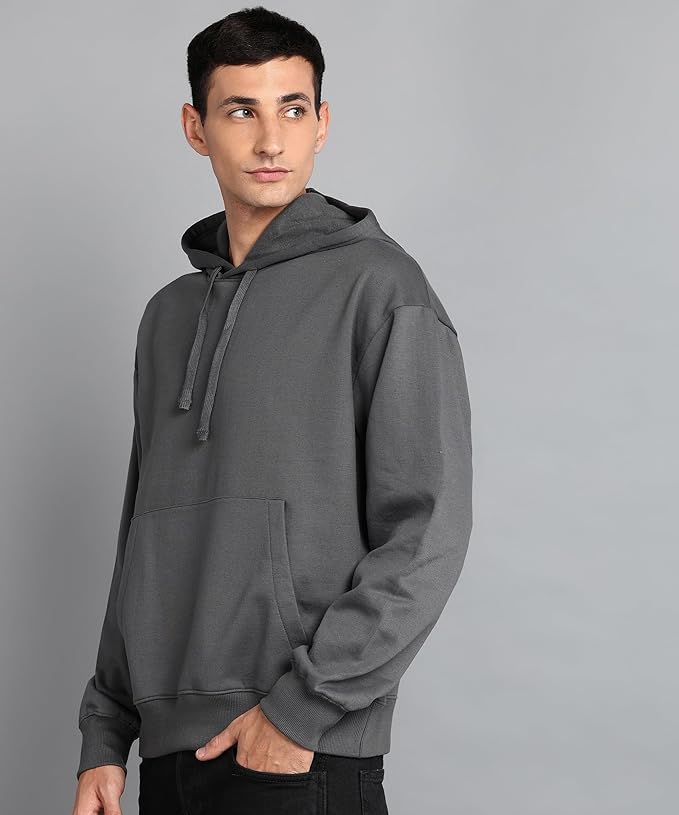 Men's Charcoal Grey Solid Oversized Pullover Hoodie