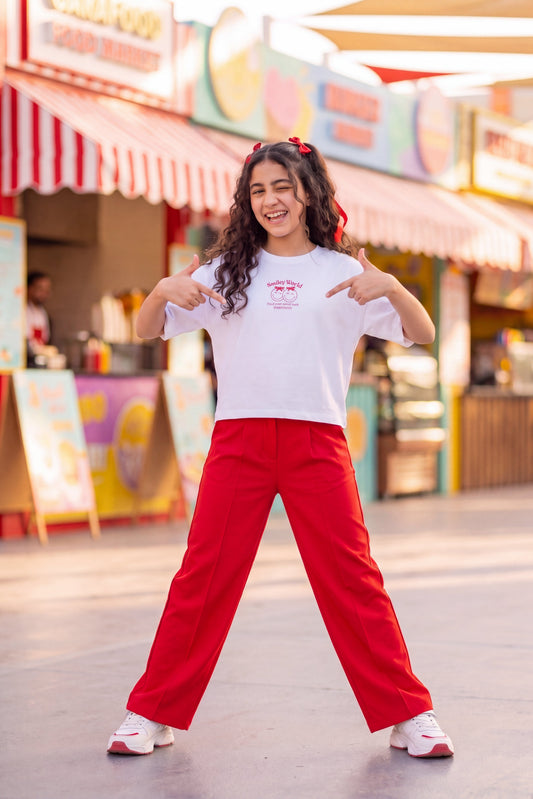 White Graphic Regular Fit T-Shirt For Tweens Girls